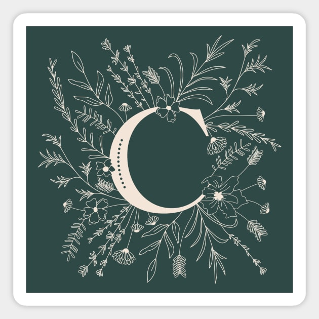 Botanical Letter C (Forest Green) Magnet by Cascade Patterns